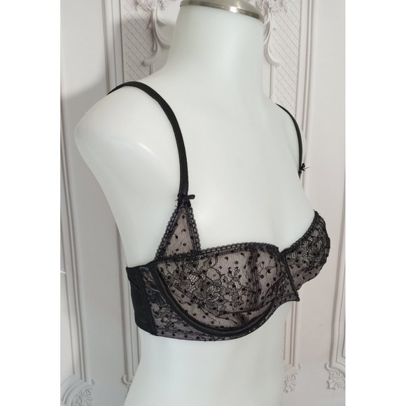 Victoria's Secret Dream Angels Black Dot Mesh Merry Widow Balconette Bra 32DD - Picture 4 of 7